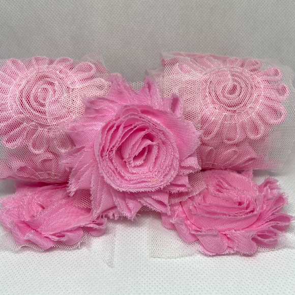Lot of 27 Pink shabby flowers NEW headbands DIY - Picture 3 of 4